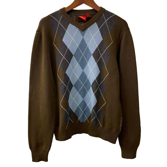 Vans Sweater Brown w/ Blue & White Argyle Men’s Size Medium - Picture 1 of 11